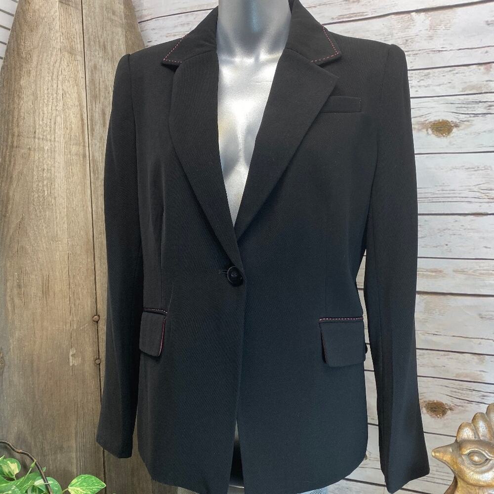 Sharagano Black Blazer Jacket Dress Coat Hot Pink Pic Stitch Stitching 10 NWT